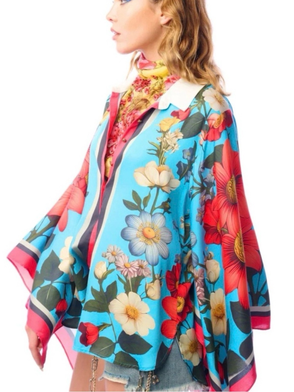 Aratta Floral Blue Silk Blouse XL NWT